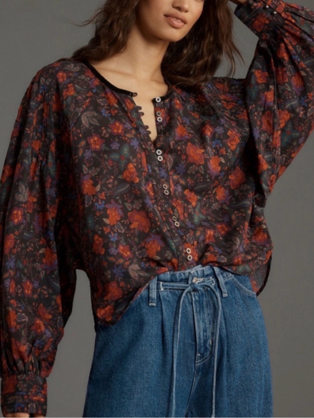 Pilcro Black Floral Bat Wing Blouse
